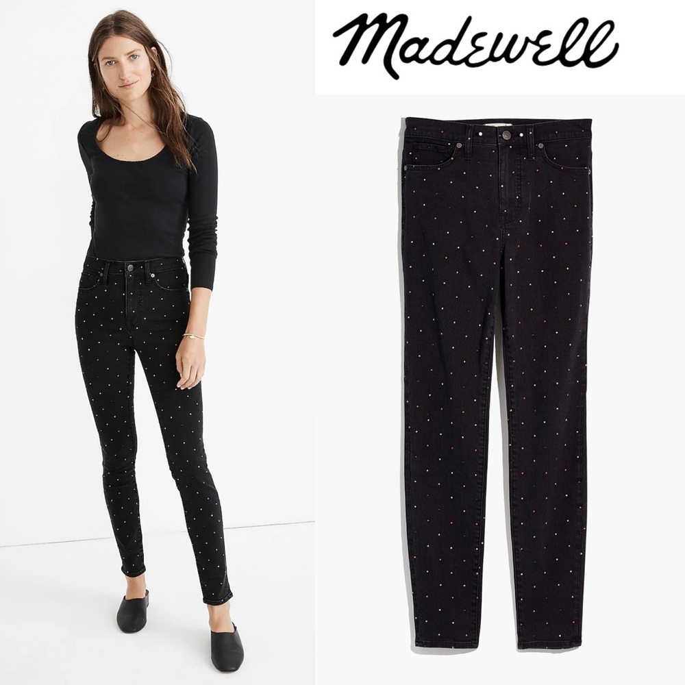 Madewell 10" High Rise Skinny Jeans: Metallic Rainbow Dot Edition 26 Embroidered